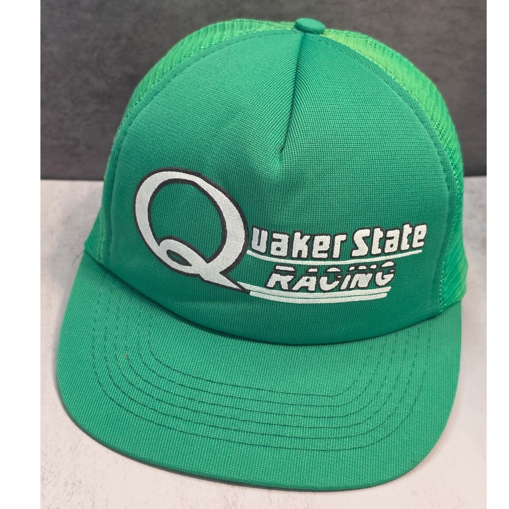 Vintage Quaker State Racing Green Trucker Hat King Sports Snapback Mesh Cap
